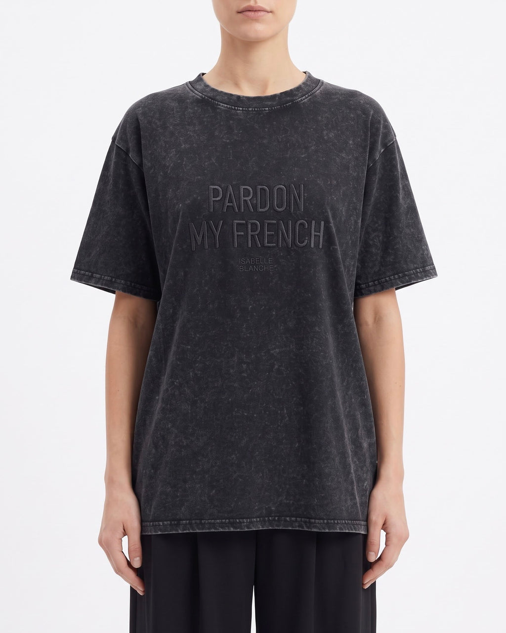 T-Shirt Isabelle Blanche a Manica Corta con Ricamo “Pardon My French”