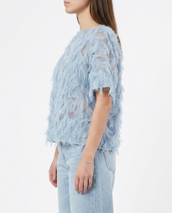 Blusa in tulle con frange