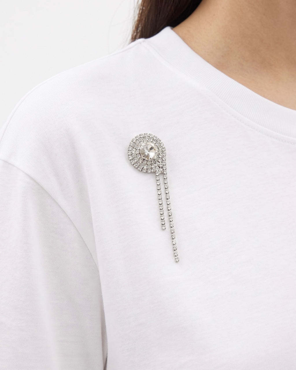 T-Shirt Isabelle Blanche a Manica Corta con Ricami Strass Ecrù e Nera