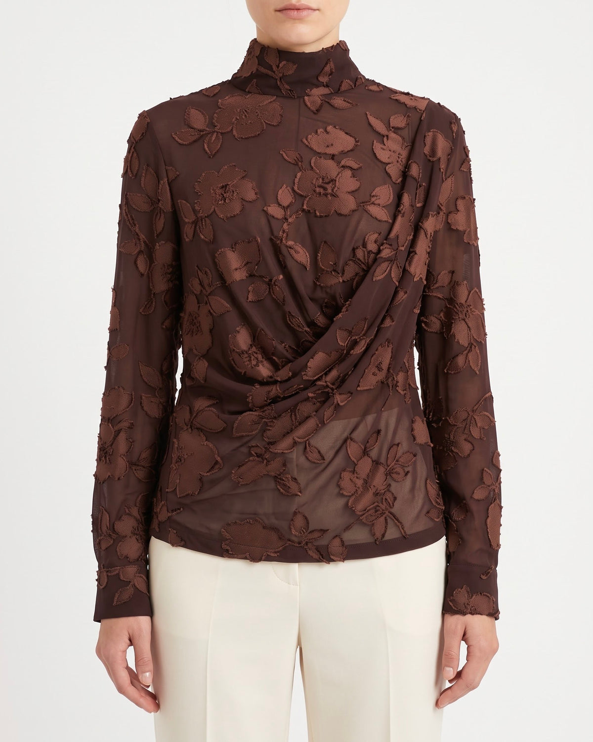Blusa Isabelle Blanche Asimmetrica in Jersey Devoré Floreale