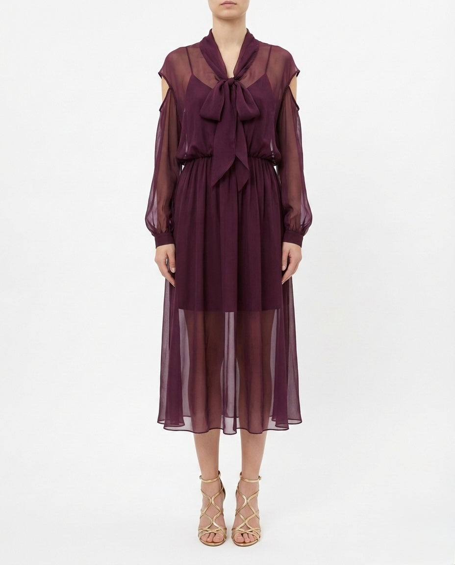 Abito midi chiffon con maniche cut-out