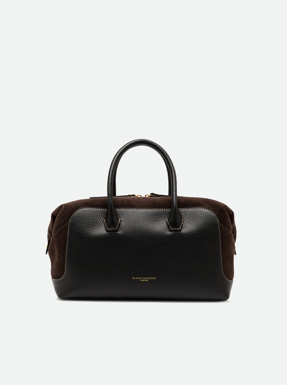 Borsa a Mano Gianni Chiarini Gemma Grande in Pelle Martellata e Camoscio Nero e Moka