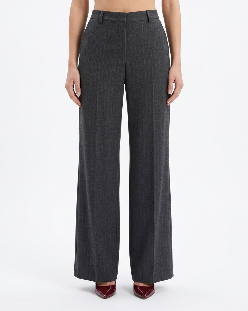 Pantalone Sartoriale Selected Femme Gessato Grigio Antracite in Misto Lana RWS