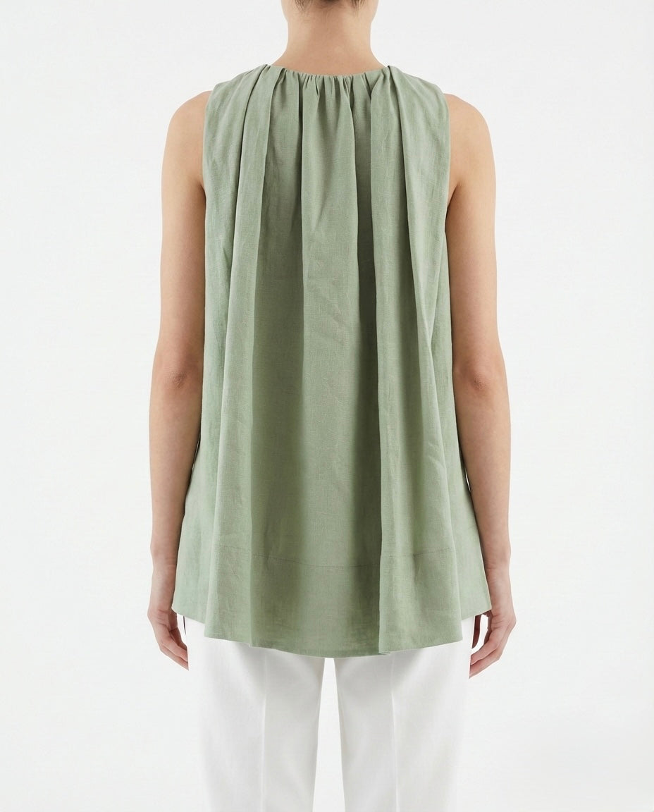 Top in lino con drappeggio