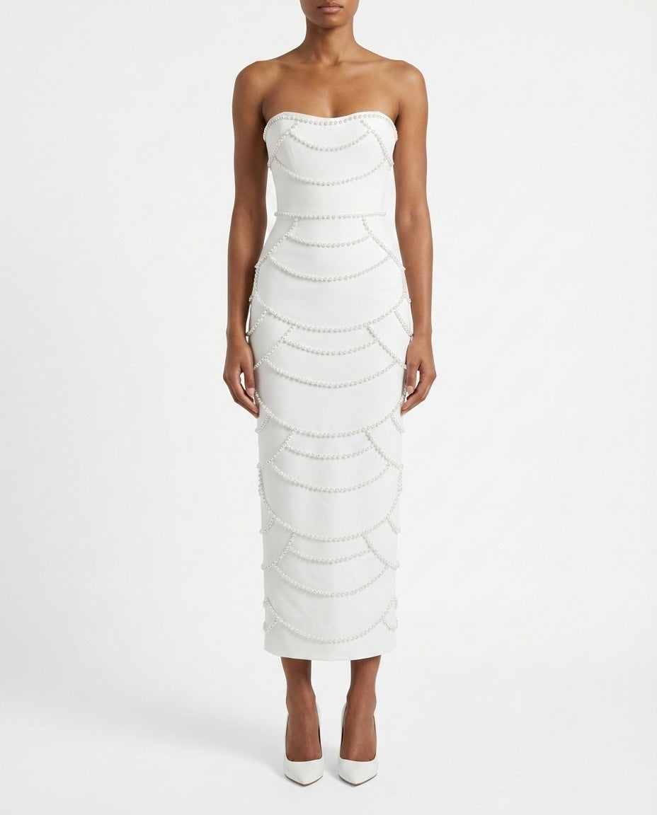 Abito midi a fascia con perle