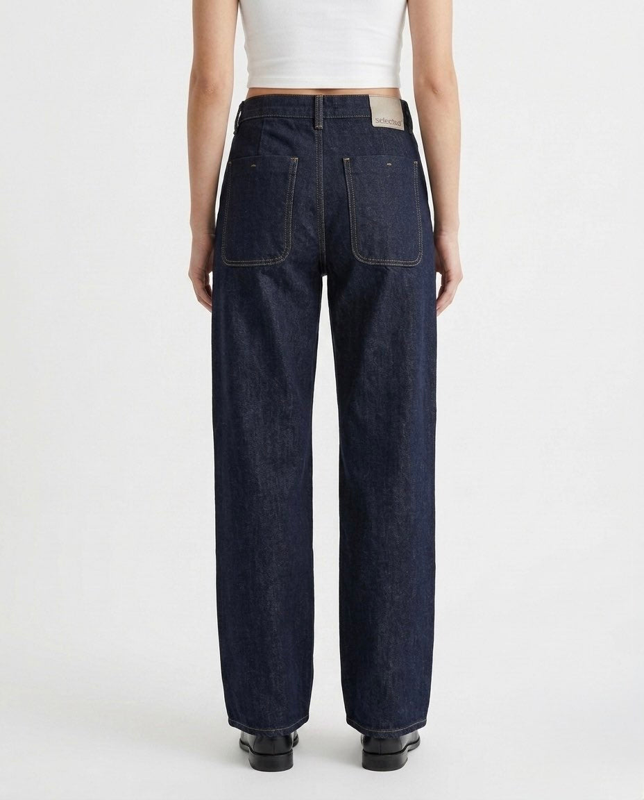 Selected Femme Jeans wide leg in cotone Denim scuro