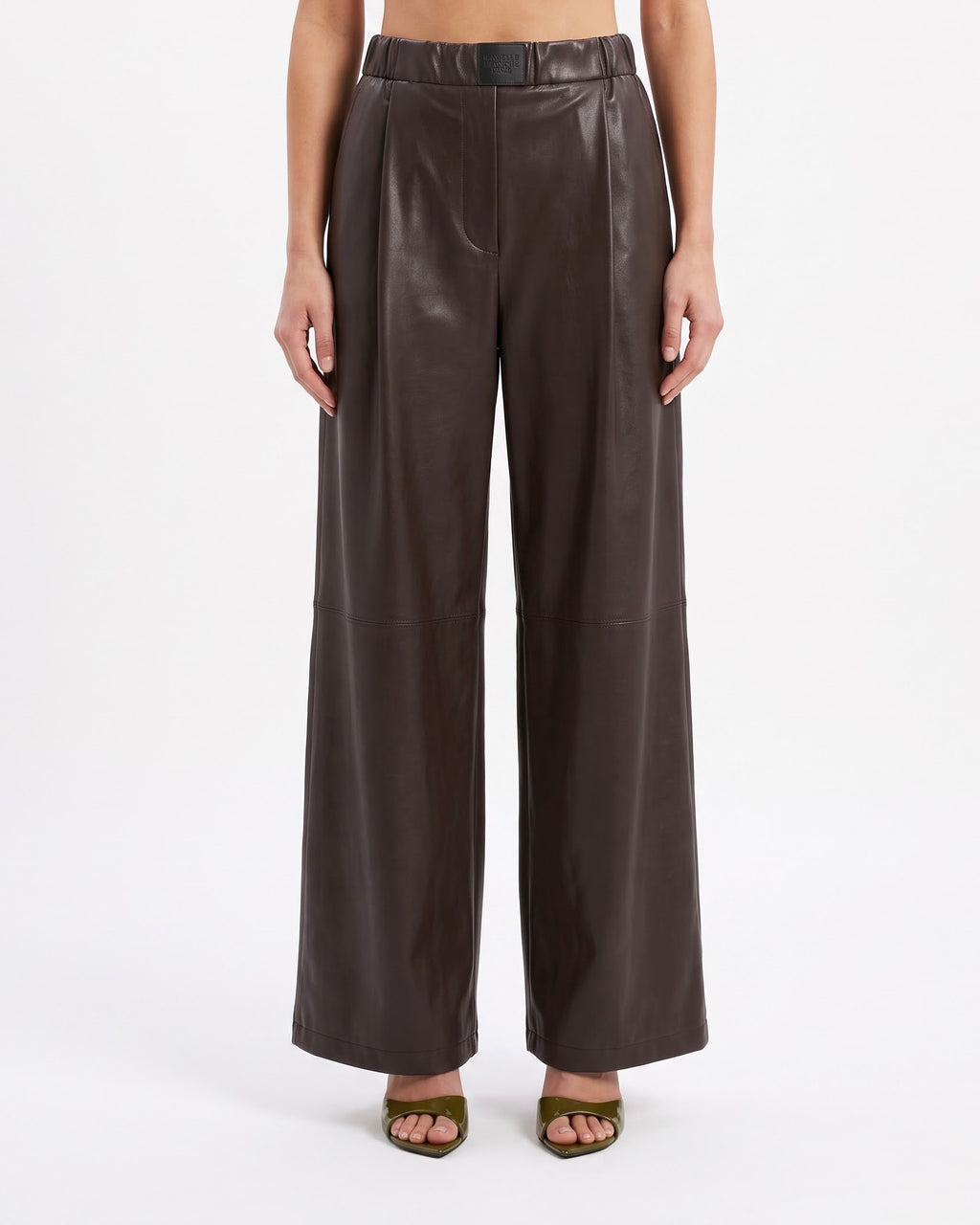 Pantalone Isabelle Blanche in Ecopelle Marrone Java con Elastico in Vita