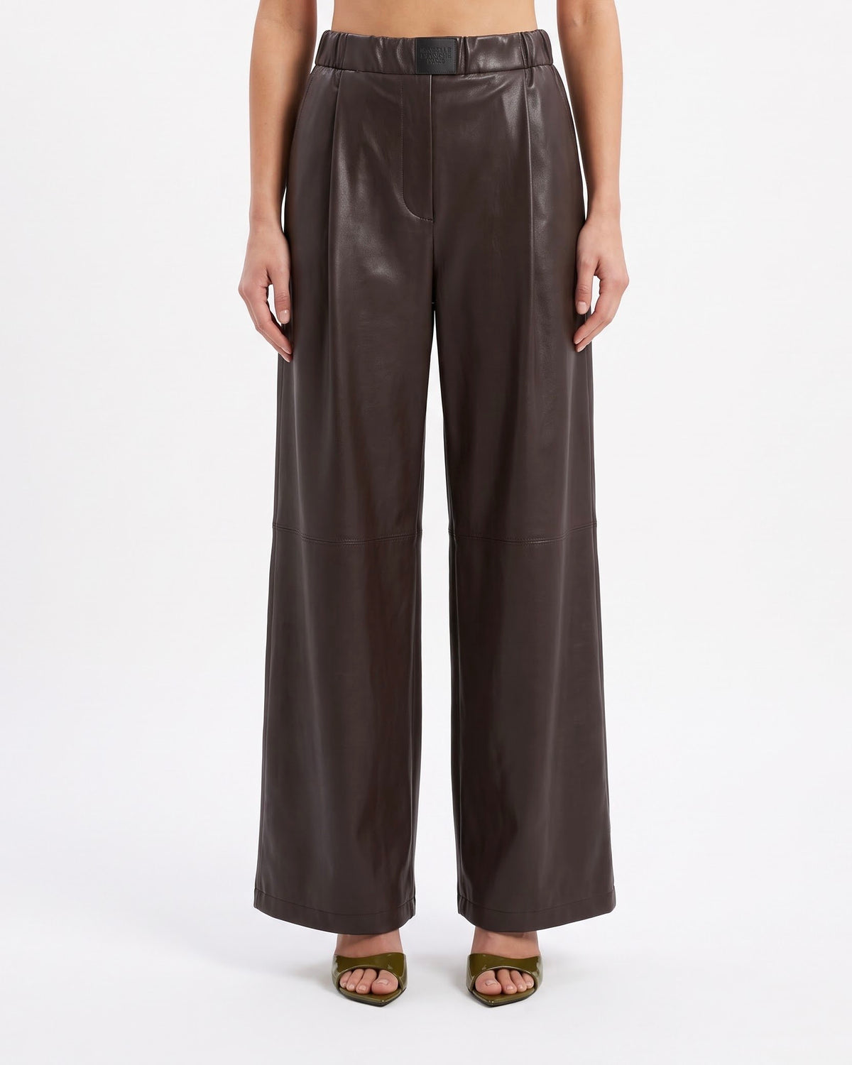 Pantalone Isabelle Blanche in Ecopelle Marrone Java con Elastico in Vita