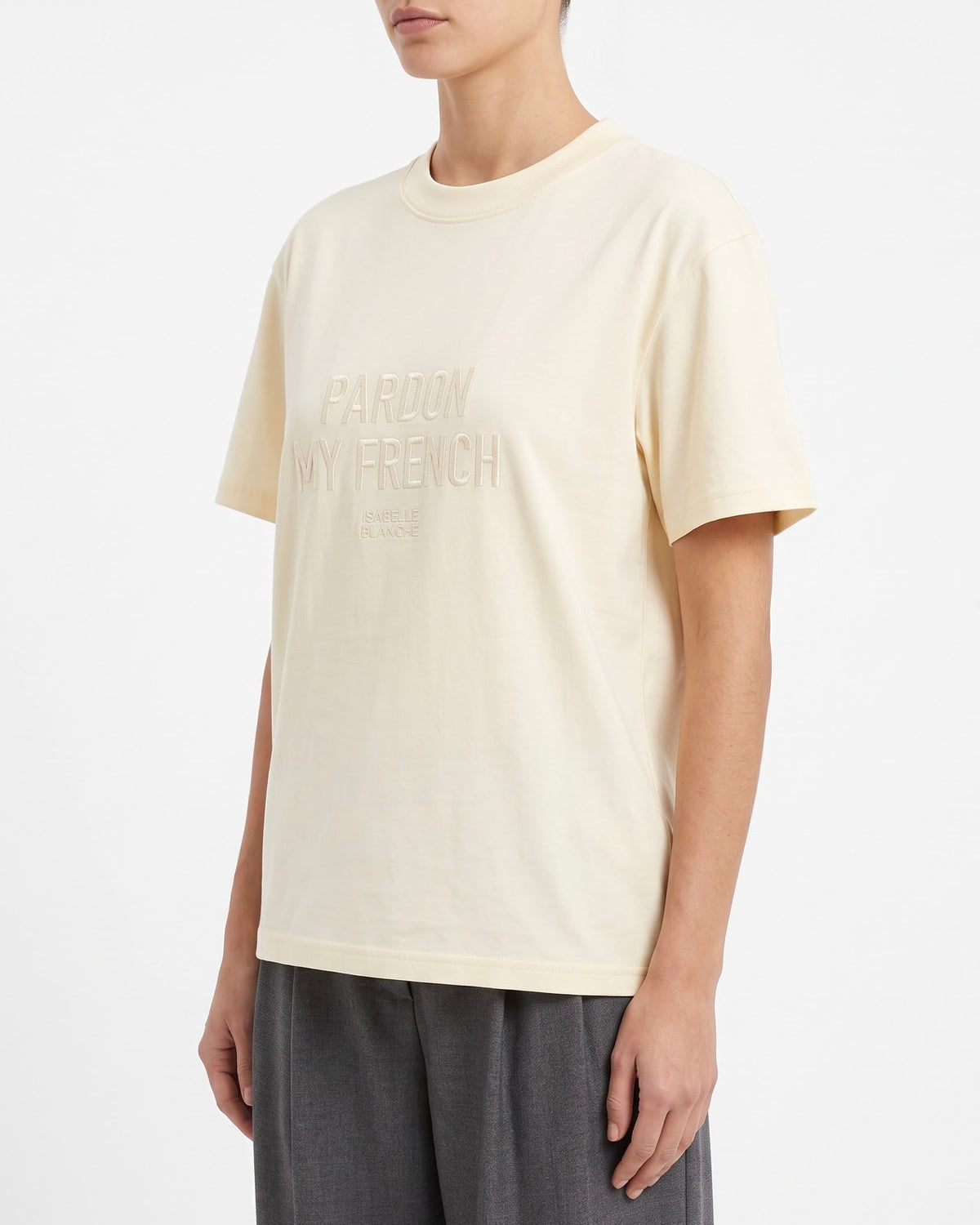 T-Shirt Isabelle Blanche a Manica Corta con Ricamo “Pardon My French”