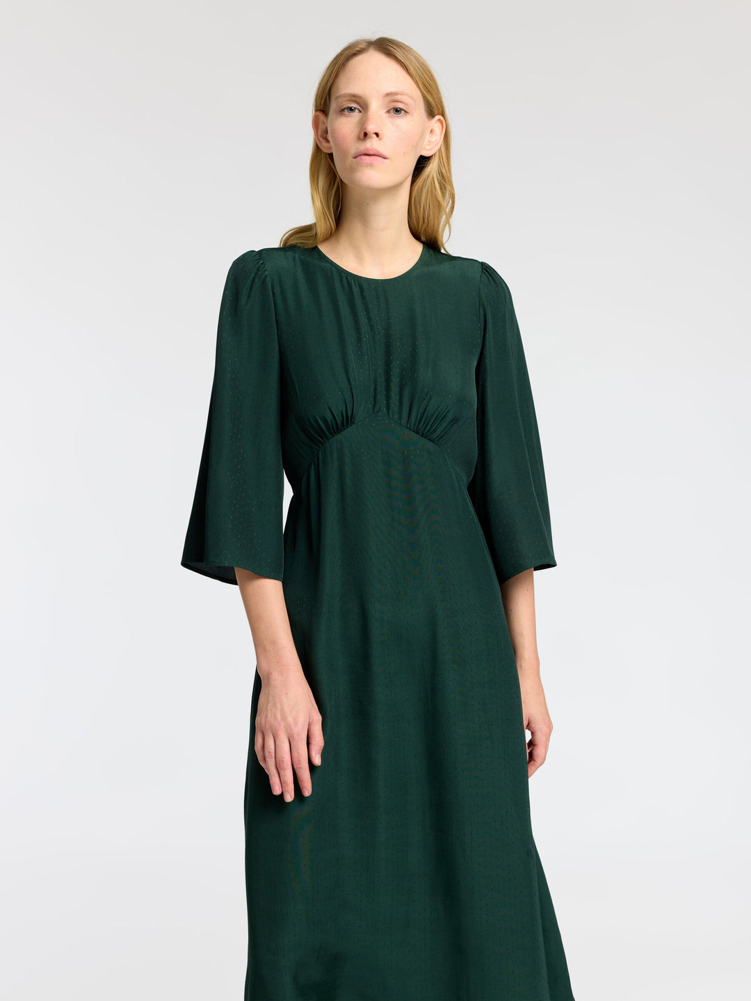 Abito Midi Verde Elegante con Maniche a 3/4