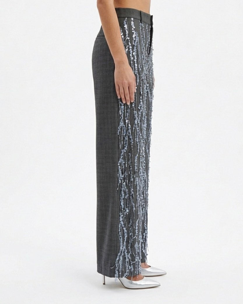 Pantalone Isabelle Blanche Antracite in Tessuto Fiammato con Paillettes