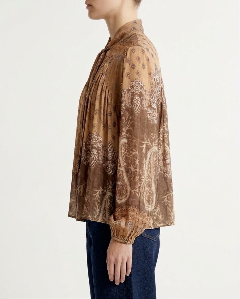 Blusa H2O Italia Stampata Beige e Marrone con Fusciacca al Collo