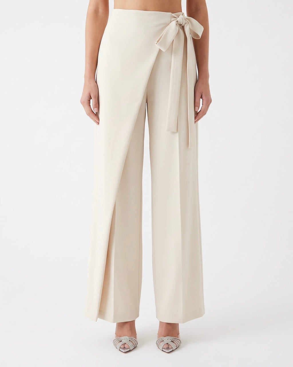 Pantalone Isabelle Blanche Avorio con Pannello Frontale e Fiocco