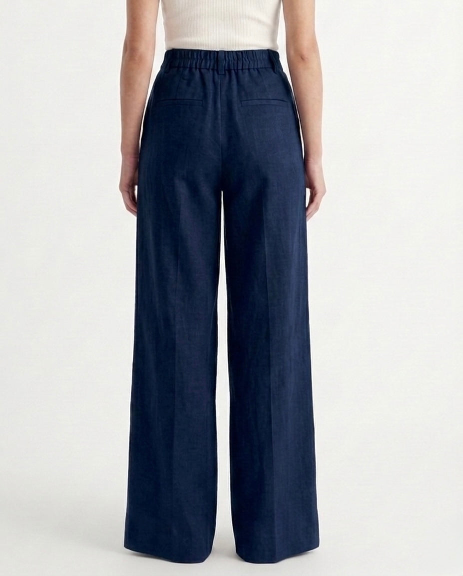 Pantalone palazzo in lyocell e lino