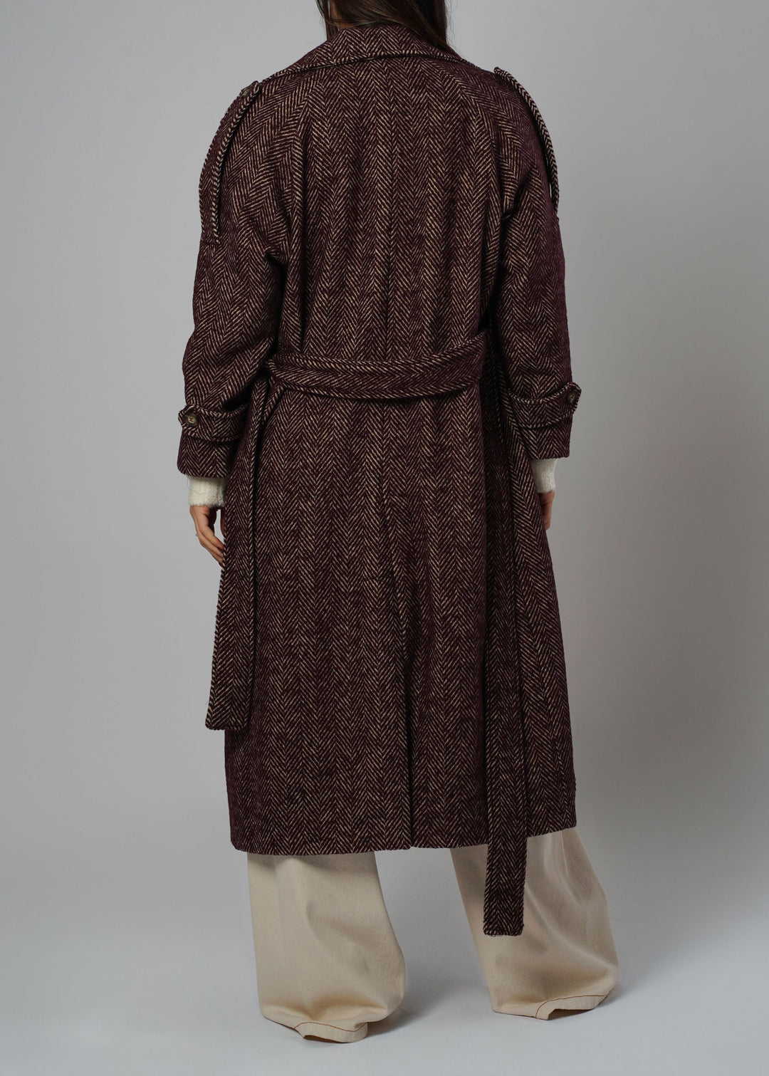 Cappotto lungo in tweed bordeaux