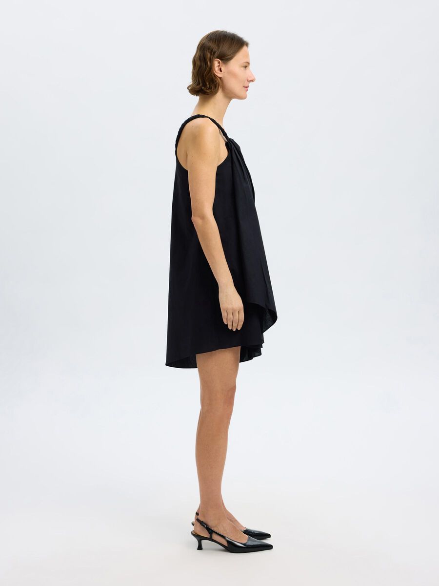 Abito monospalla nero con dettaglio drappeggiato