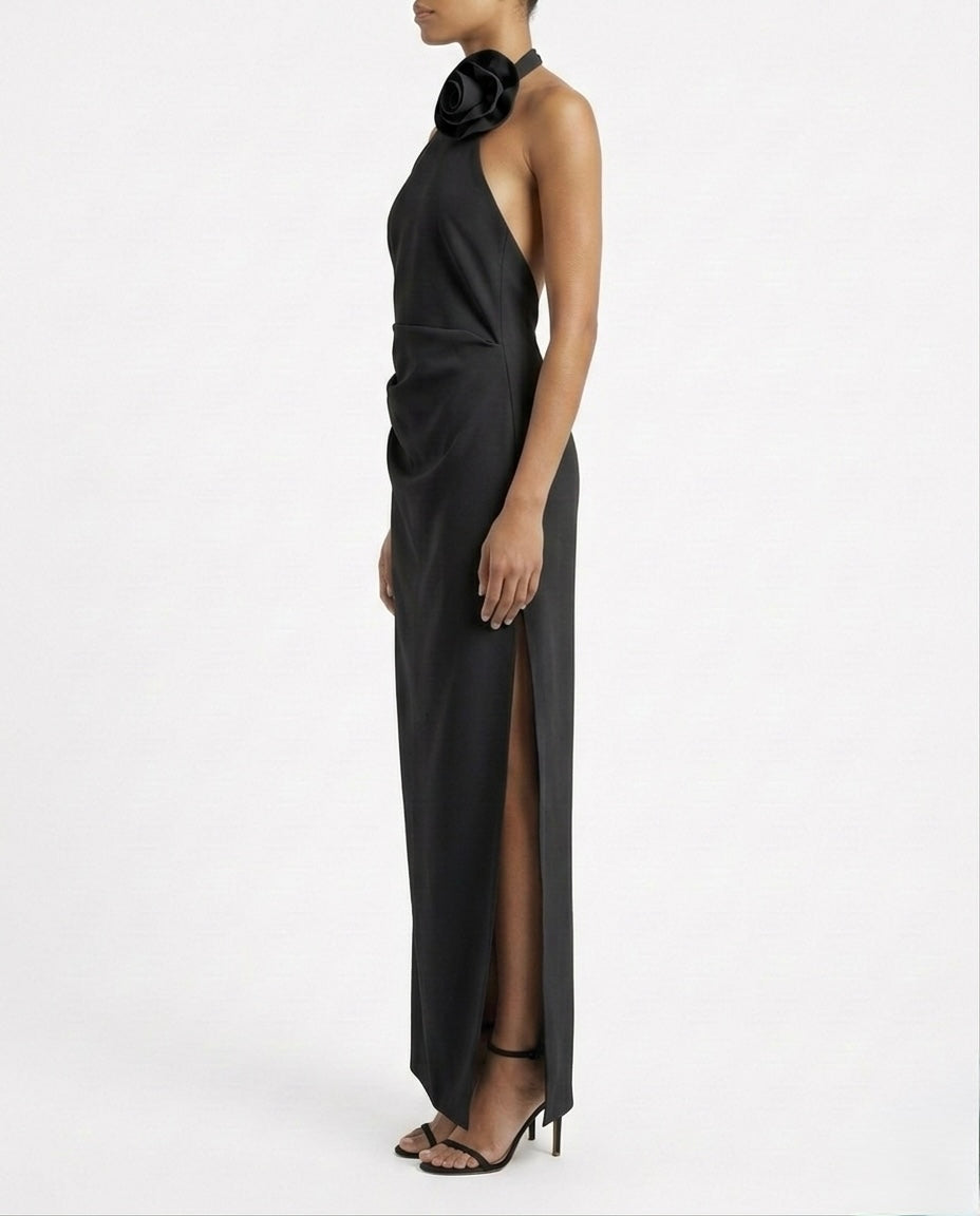 Abito lungo monospalla con fiore