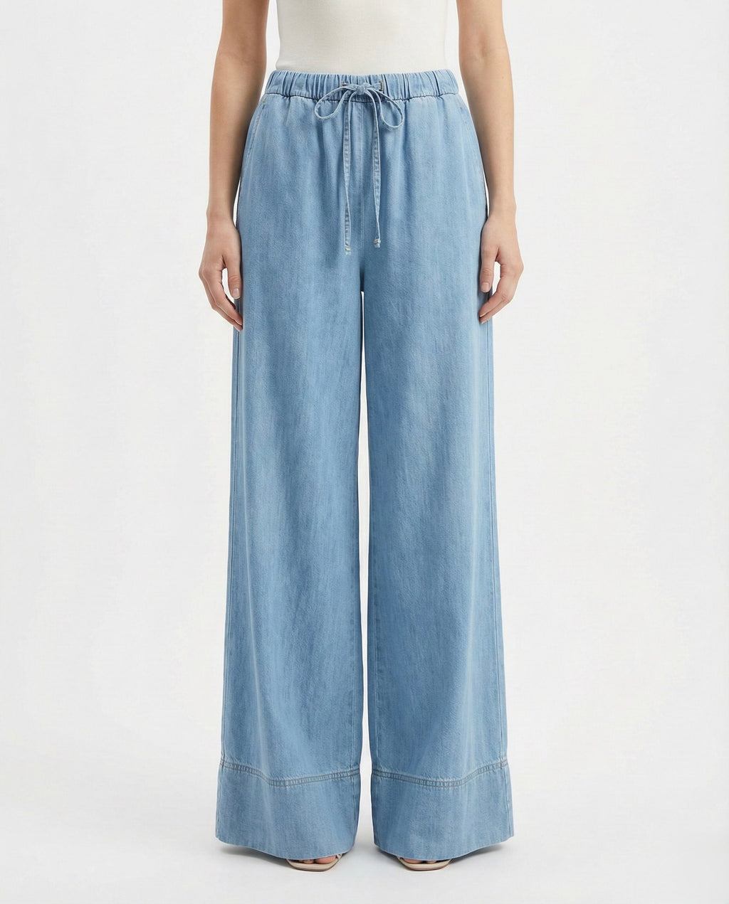Pantaloni palazzo in denim chiaro