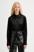 Camicia nera in raso con colletto gioiello
