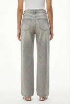 Jeans beige con strass laterali