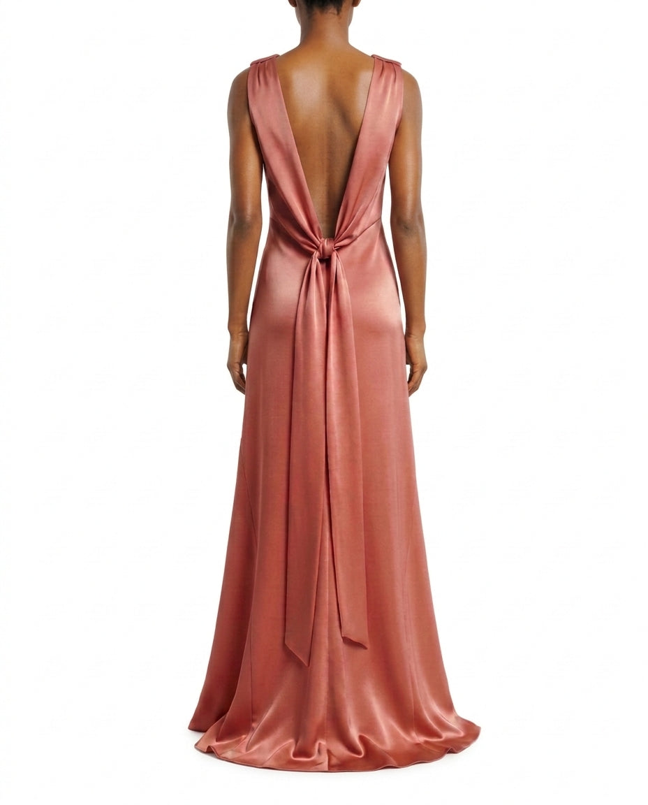 Abito lungo satinato senza maniche