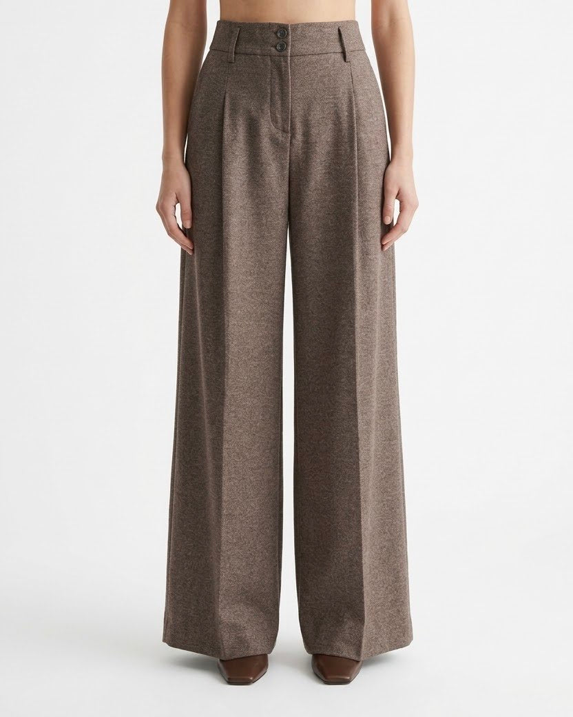 Pantalone Sartoriale Wide Leg H2O Italia Moro in Misto Viscosa e Lana