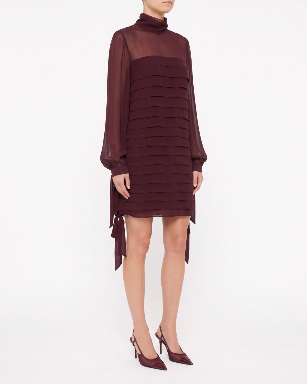 Abito Isabelle Blanche Burgundy Drappeggiato con Maniche Lunghe
