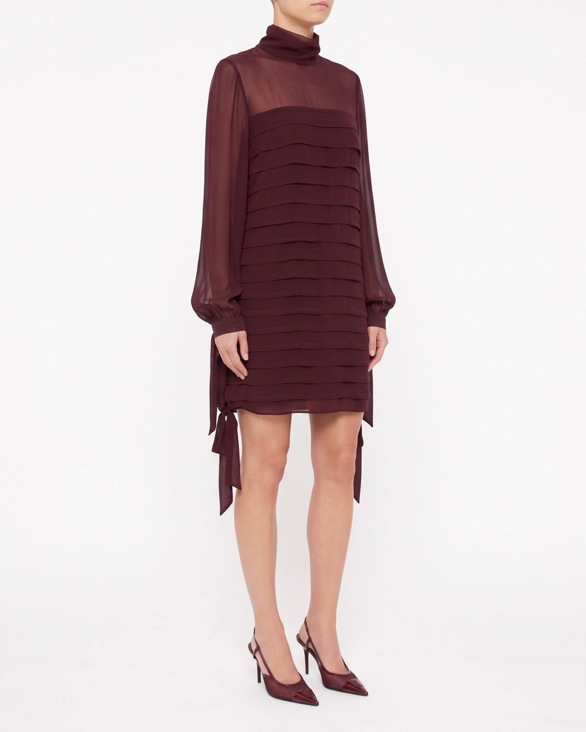 Abito Isabelle Blanche Burgundy Drappeggiato con Maniche Lunghe