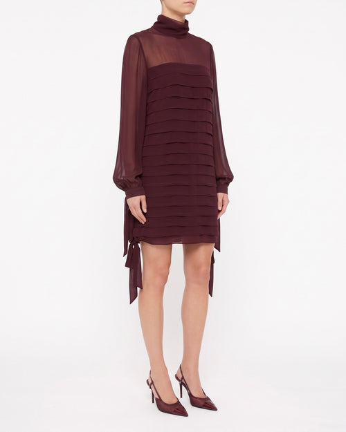 Abito Isabelle Blanche Burgundy Drappeggiato con Maniche Lunghe