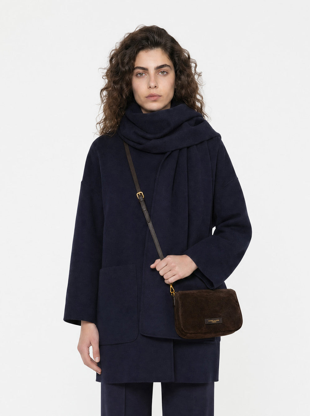 Borsa a Spalla Gianni Chiarini Nora Pouch Piccola in Pelle Scamosciata Moka