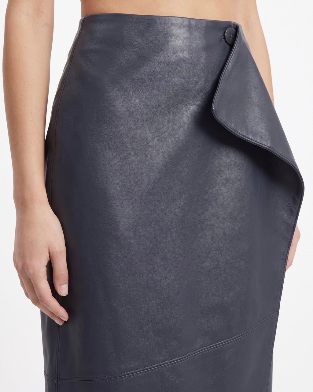 Gonna Midi Isabelle Blanche Asimmetrica in Ecopelle Blu Notte