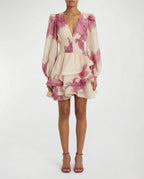 Abito corto floreale con balze