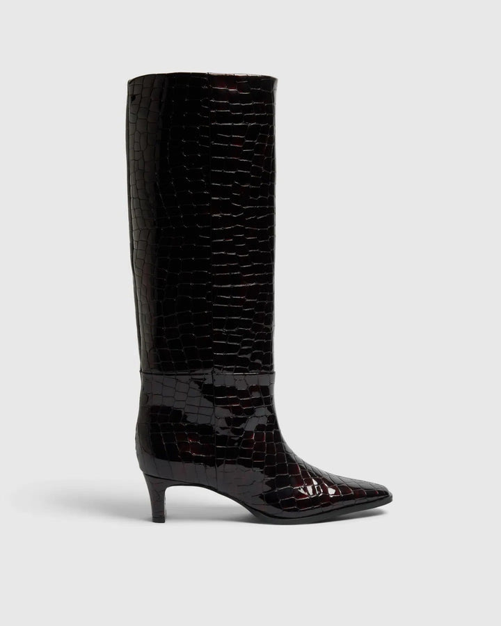 Stivali alti effetto cocco con tacco sottile