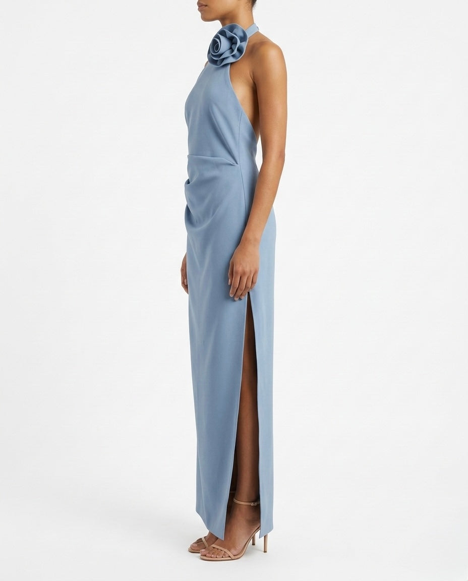 Abito lungo monospalla con fiore