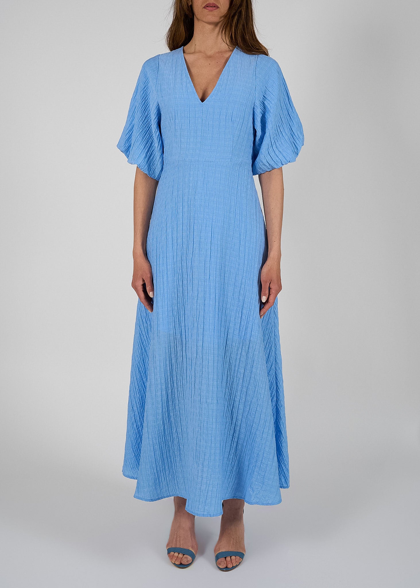 Abito lungo in cotone effetto stropicciato