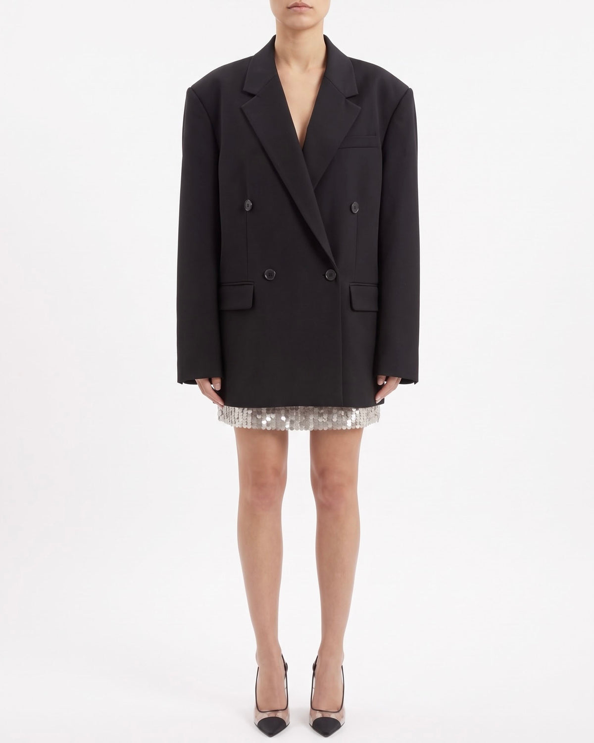 Giacca Blazer Selected Femme Nera Doppiopetto in Misto Lana RWS