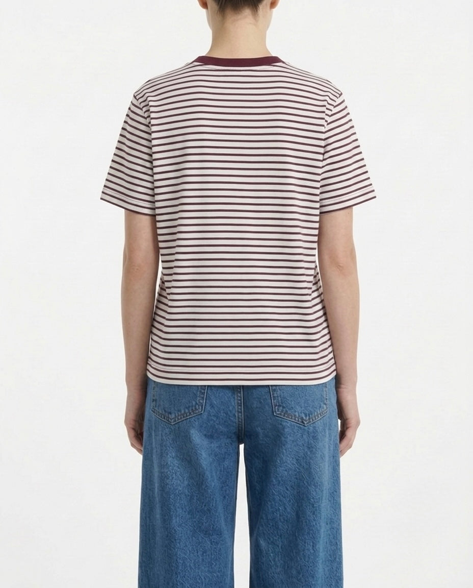 T-shirt a righe bordeaux e bianche