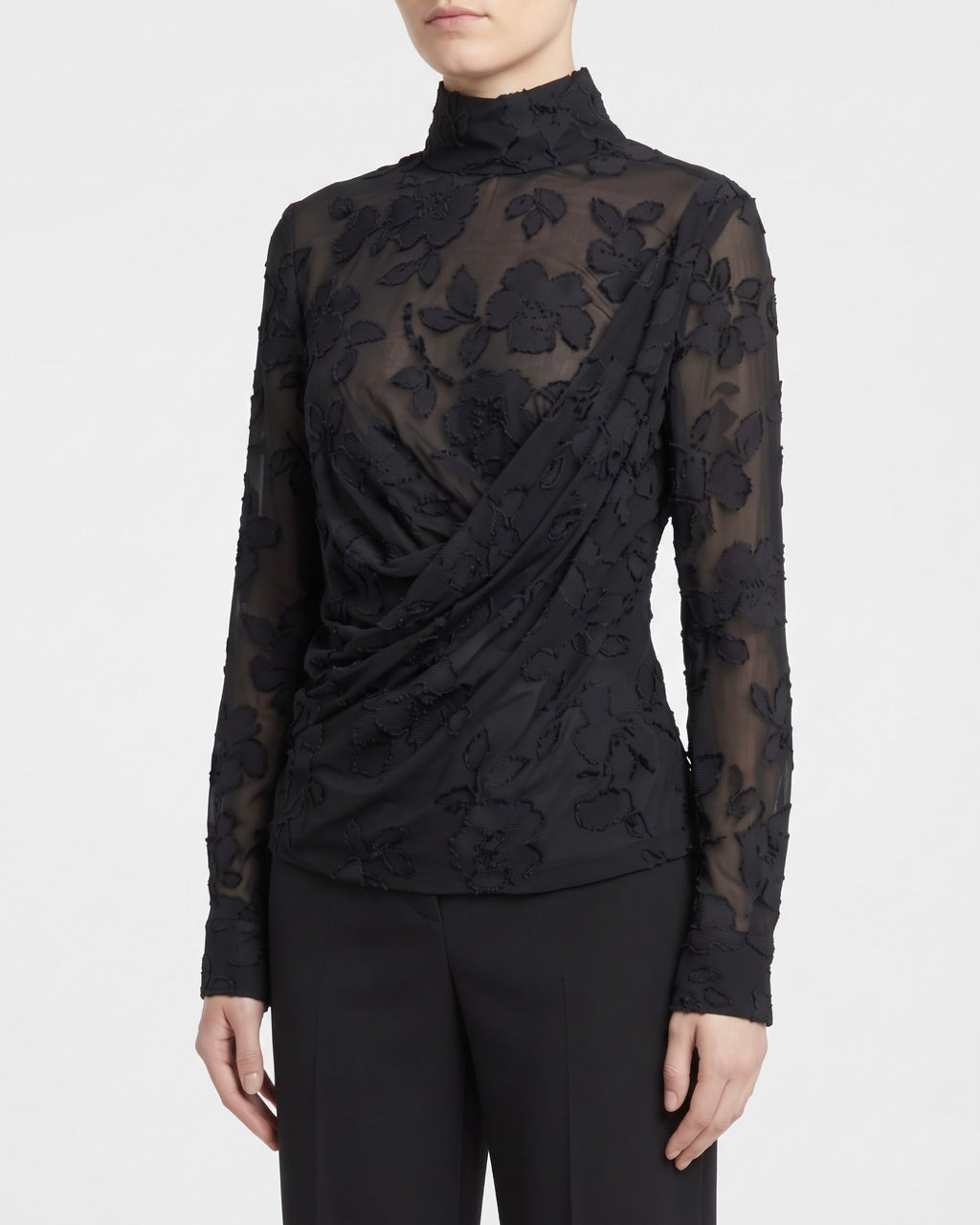 Blusa Isabelle Blanche Asimmetrica in Jersey Devoré Floreale