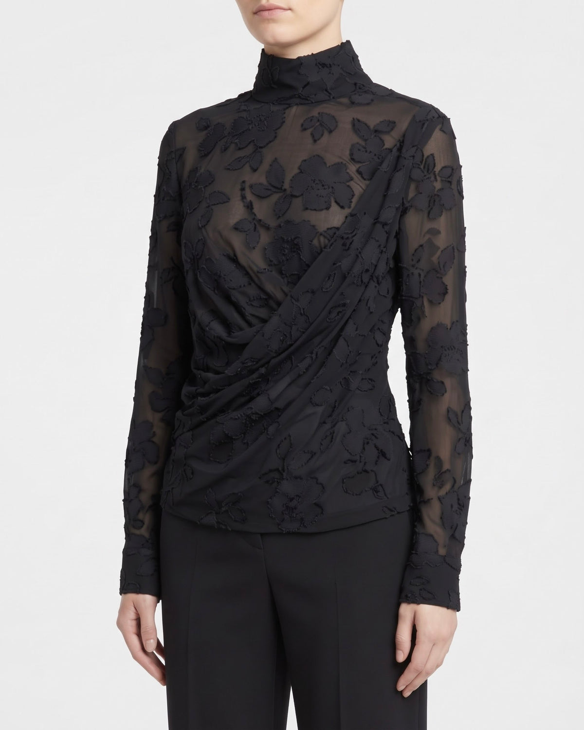 Blusa Isabelle Blanche Asimmetrica in Jersey Devoré Floreale