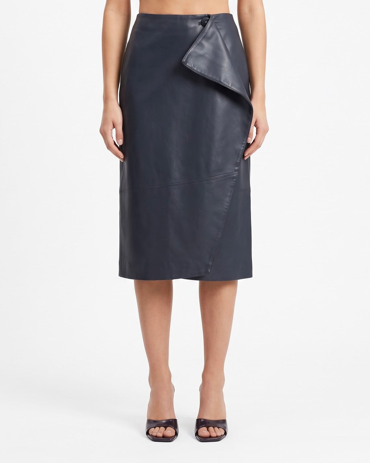 Gonna Midi Isabelle Blanche Asimmetrica in Ecopelle Blu Notte