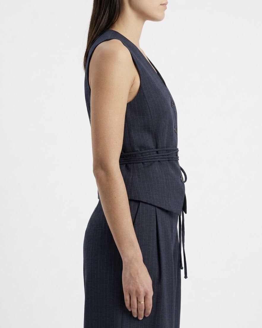 Top gilet sartoriale con cintura in vita Blu