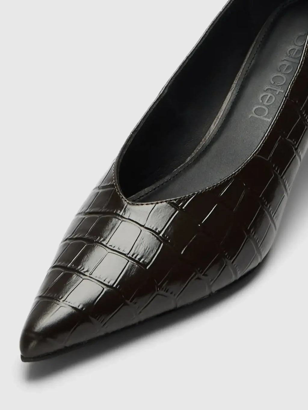 Décolleté Selected Femme Testa di Moro in Pelle Effetto Cocco con Tacco Medio
