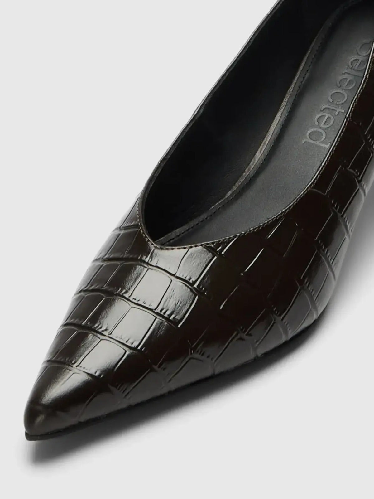 Décolleté Selected Femme Testa di Moro in Pelle Effetto Cocco con Tacco Medio