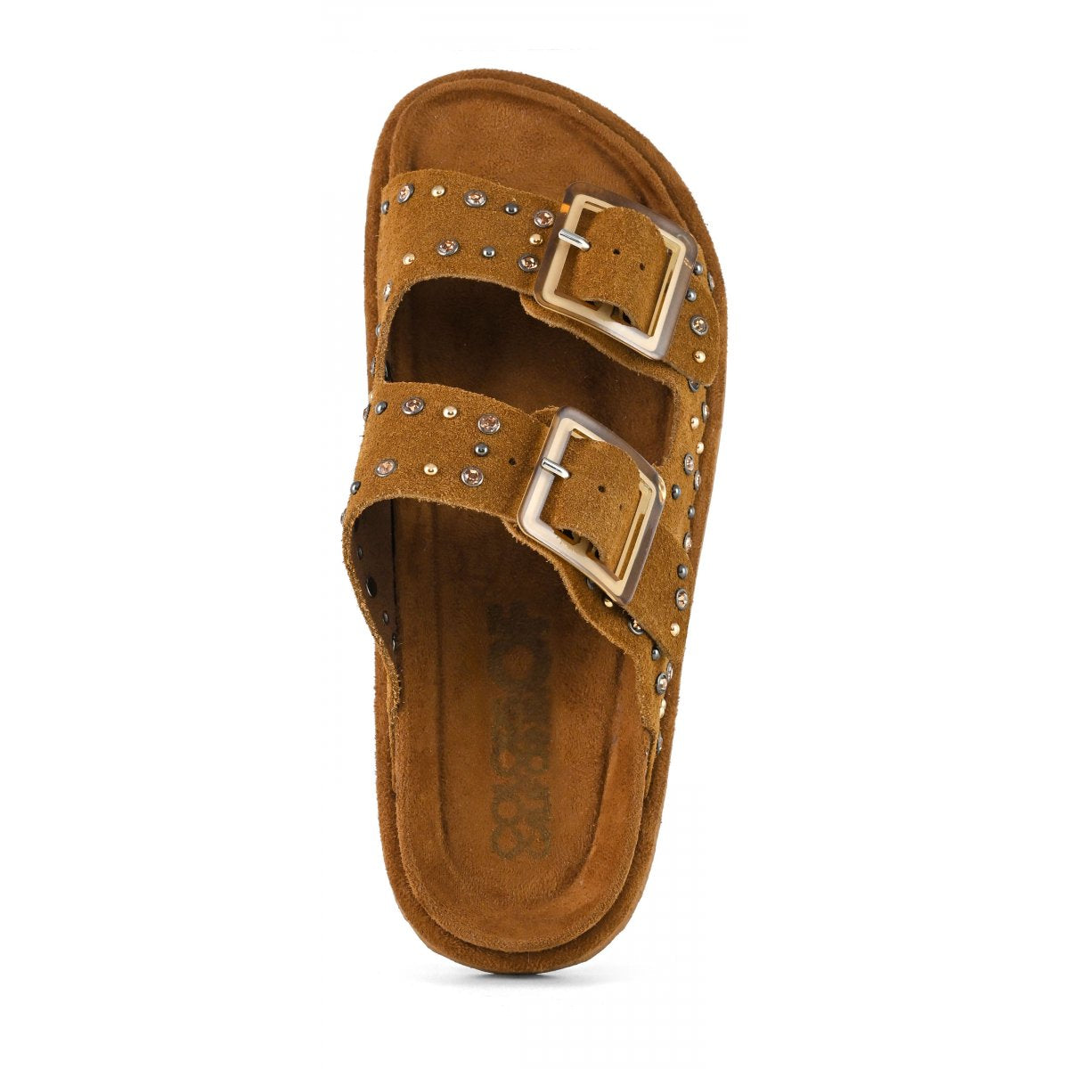 Sandali con fibbie e borchie in suede