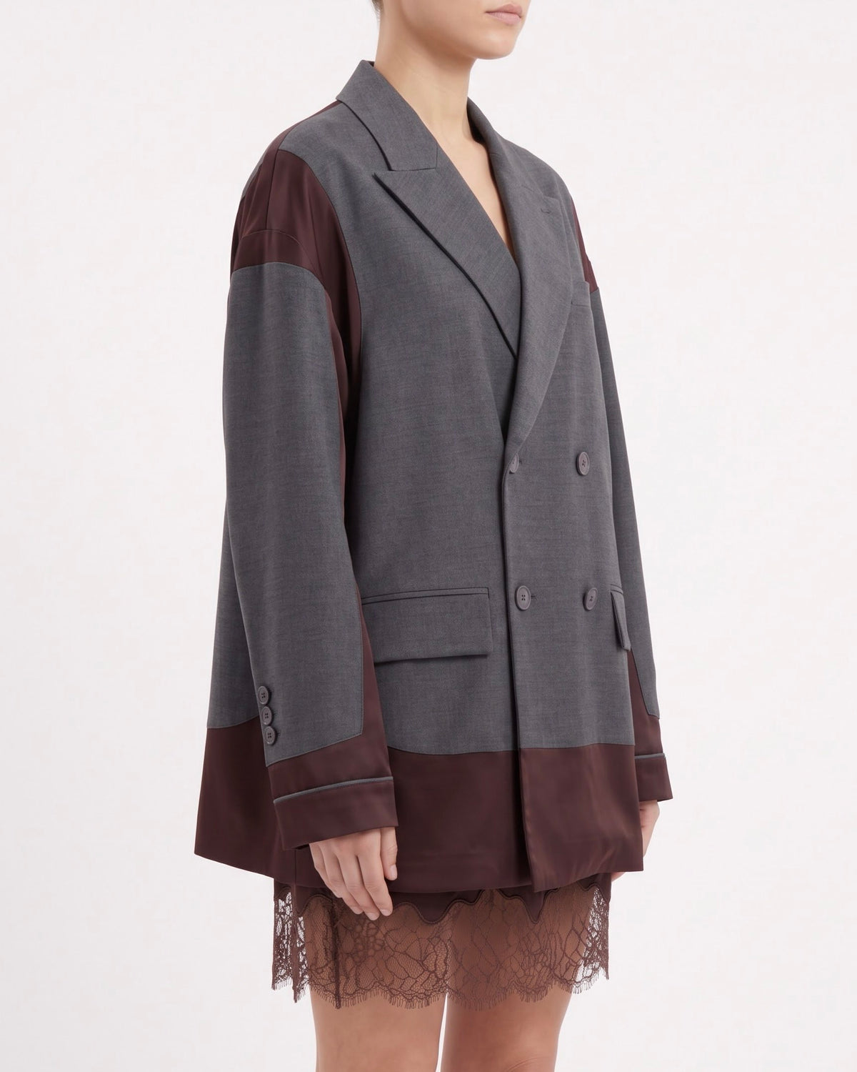 Blazer Doppiopetto Isabelle Blanche Antracite Relaxed Fit con Inserti in Raso
