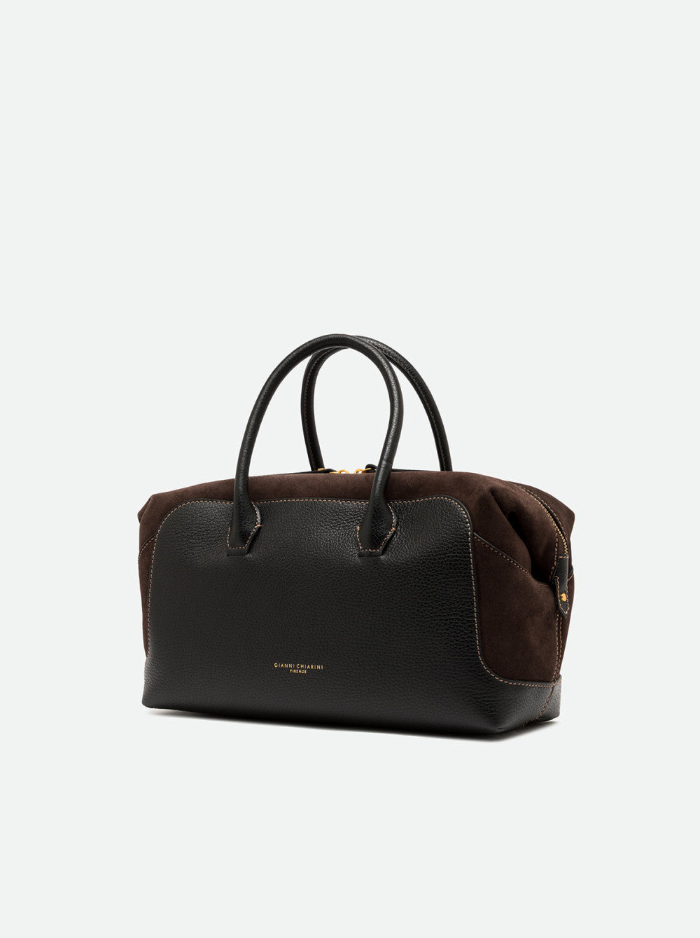 Borsa a Mano Gianni Chiarini Gemma Grande in Pelle Martellata e Camoscio Nero e Moka