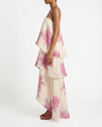 Abito lungo floreale con balze