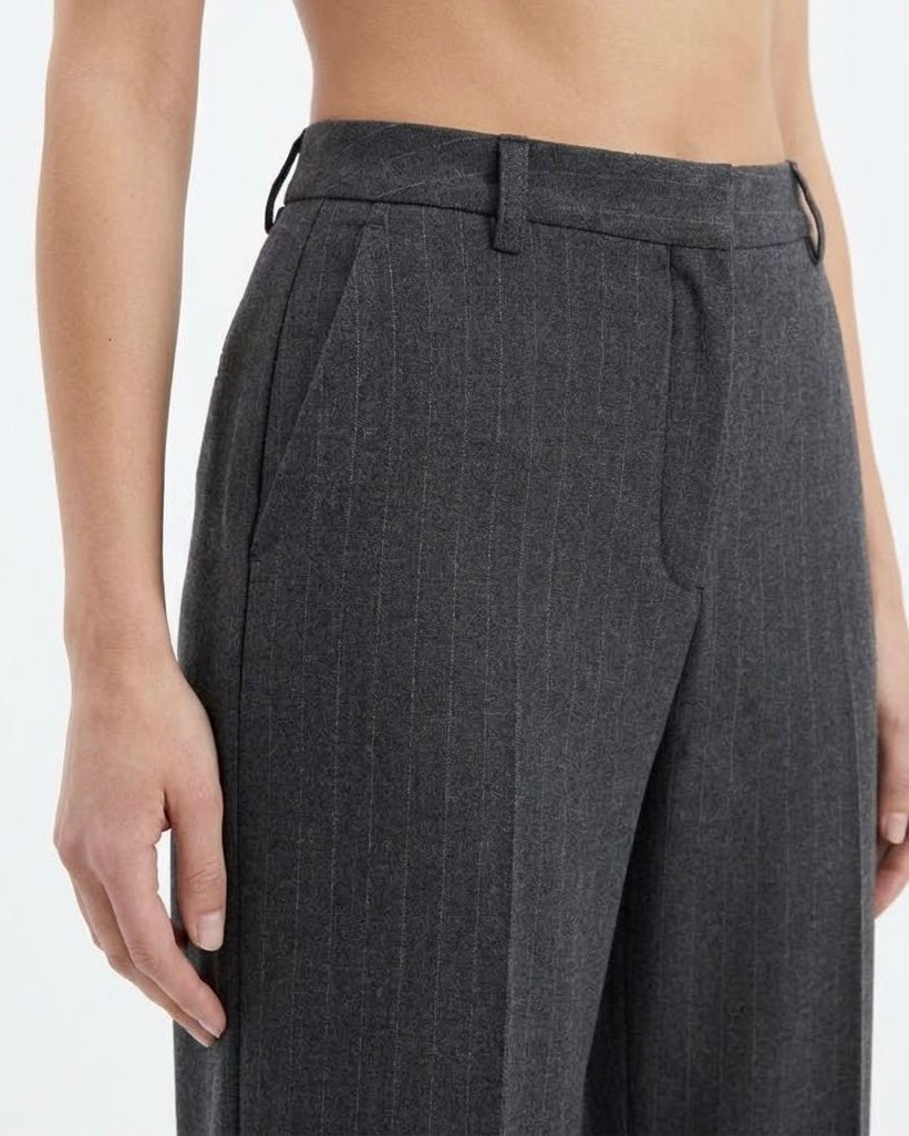 Pantalone Sartoriale Selected Femme Gessato Grigio Antracite in Misto Lana RWS