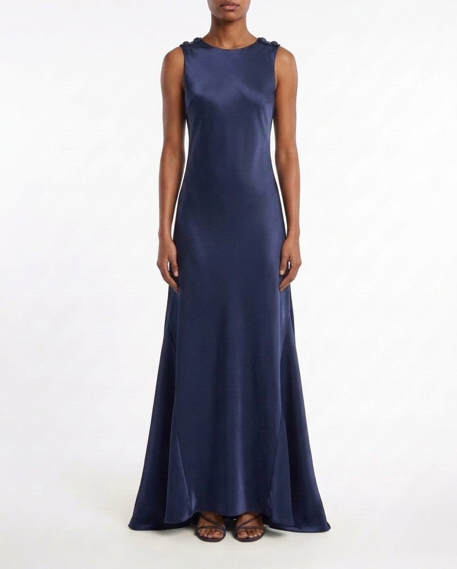 Abito lungo satinato senza maniche