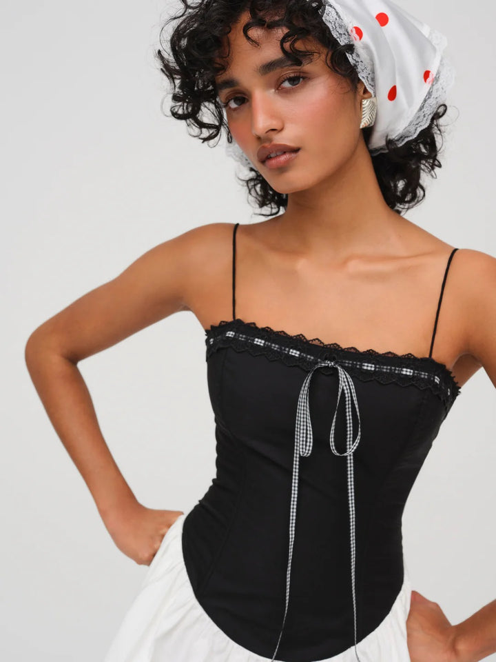 Abito bustier bicolore con spalline sottili